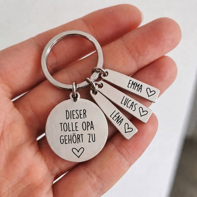 Personalisierter Schlüsselanhänger für Opa mit Namen der Enkel