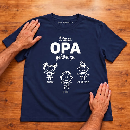 Unser Opa™ – Personalisiertes T-Shirt mit Namen der Enkelkinder