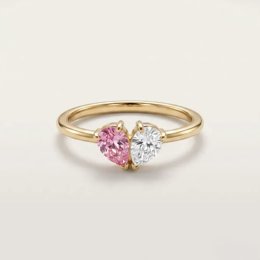 Ring mit zwei Geburtssteinen in Herzform