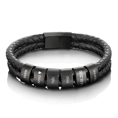 Personalisiertes Lederarmband für Opa mit gravierten Perlen