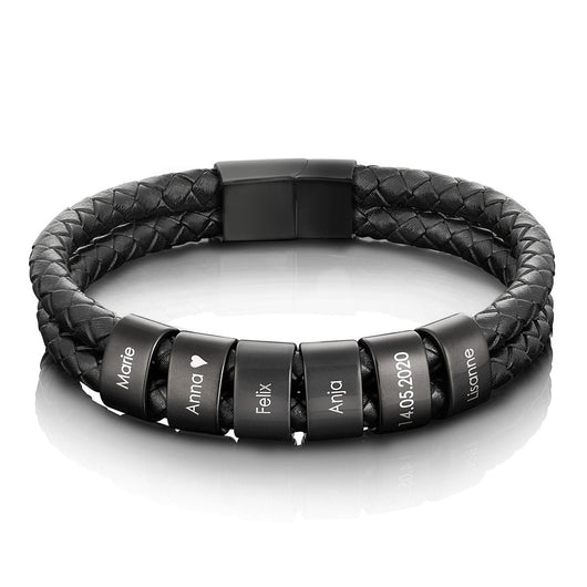 Personalisiertes Lederarmband für Opa mit gravierten Perlen