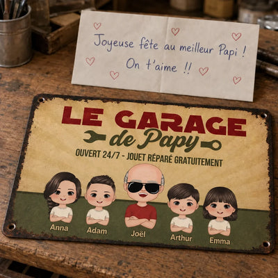 Personalisiertes Deko-Schild Opas Garage™ mit Opa und Enkelkindern