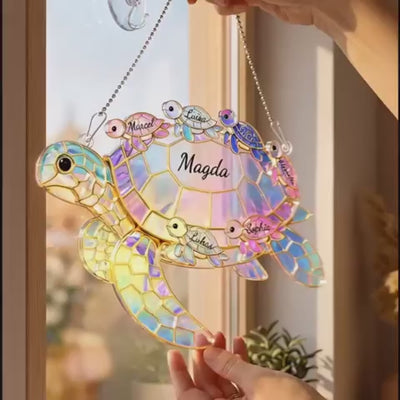 Familienschildkröte™ – Personalisierter Sonnenfänger in Buntglas-Optik mit Namen