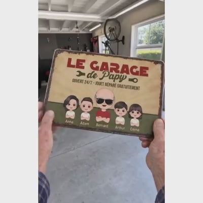 Personalisiertes Deko-Schild Opas Garage™ mit Opa und Enkelkindern